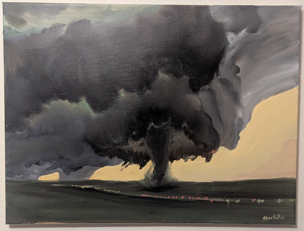 Artistic depiction of a large wave with dark gray and white colors on a beige background